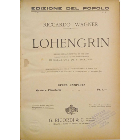 Lohengrin - opera completa - Canto e pianoforte