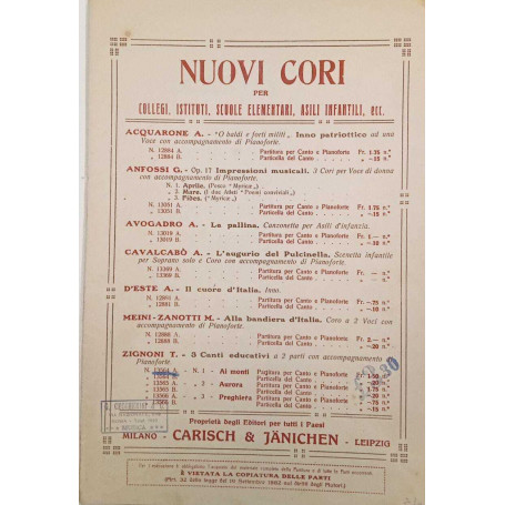 Nuovi Cori per collegi istituti scuole elementari asili infantili ecc.