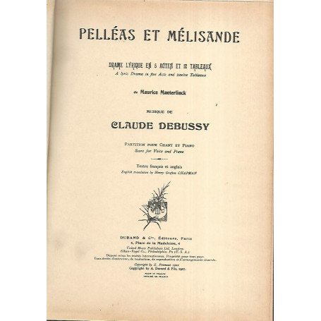 Pelleas et melisande. Partition pour chant et piano